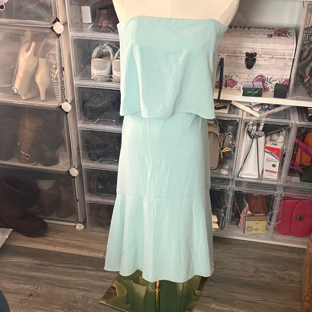 H by Halston Mint Strapless Midi Dress